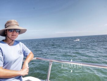 just another day at the office for Danielle with a whale breach in the background August 2020